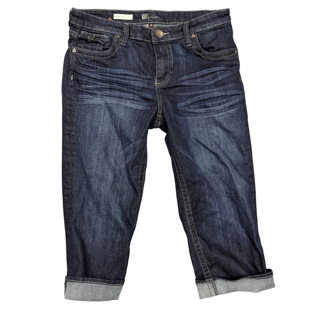 KUT From The Kloth Natalie Crop Jeans Womens 10 Blue Dark Wash Cuffed Stretch